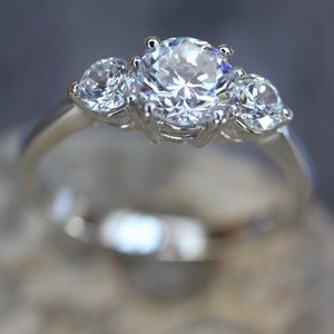 Three Stone Moissanite Sterling Silver Ring